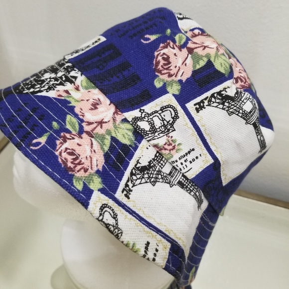 Navy Flower with Eiffel Tower Bucket Hat. - Picture 5 of 5